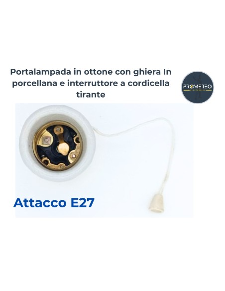 Vecchio Portalampada In Ceramica e Ottone Da Parete Attacco E27 Revisionato  #7